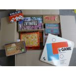 A collection of vintage games including a Staunton chess set