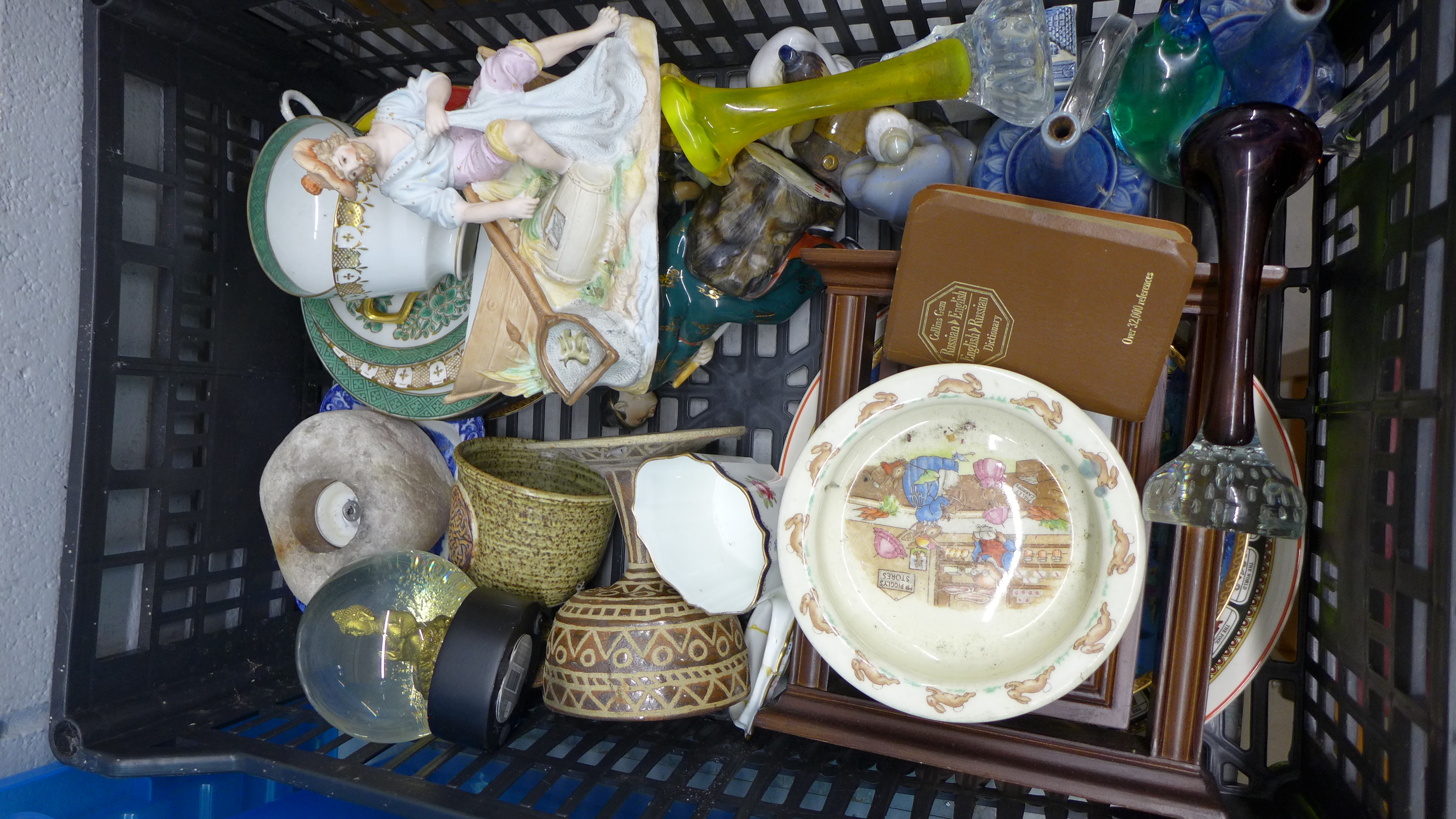 Seven boxes of mixed china and glass including etched glasses, Edwardian part tea sets, figures, - Image 2 of 4