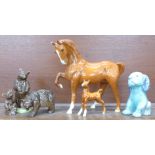 A collection of Beswick animal figures, chestnut horse and foal, a/f, three bears, standing bear a/f