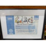 A Walt Disney specimen stock certificate, NYSE, framed