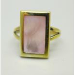 A silver gilt and mother of pearl ring, O