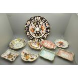 A collection of Royal Crown Derby; seven trinket dishes, a saucer and a 2451 wavy edge side plate