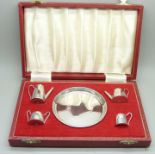 A miniature silver tea service, Birmingham 1976, 70g, tray 84mm