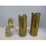 Two WWI trench art shell cases, both engraved, one engraved Ypres 1914-1919 The Great War and a