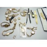 Seven 9ct gold cased lady's wristwatches including three with 9ct gold bracelets, and other lady's