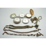 A collection of pocket watches and Albert chains, a/f