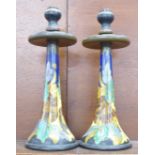 A pair of Gouda, Holland candlesticks, 38cm, a/f