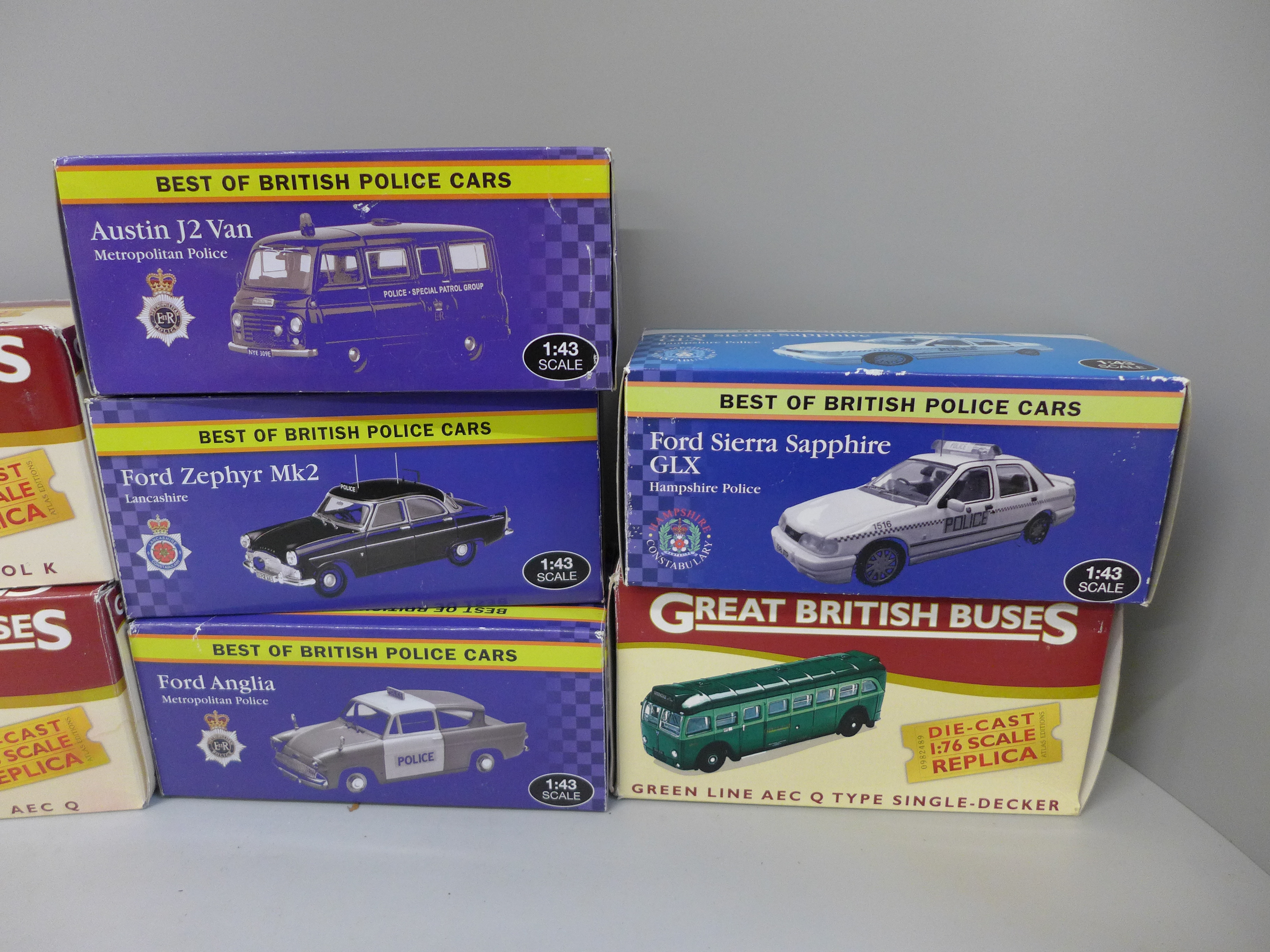 Three Atlas Editions 1:76 scale replica model buses, boxed and seven Best of British Police cars, - Image 3 of 3