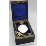 A lady's silver fob watch, enamel dial, Roman numerals, with advertising pocket watch key, Turner,