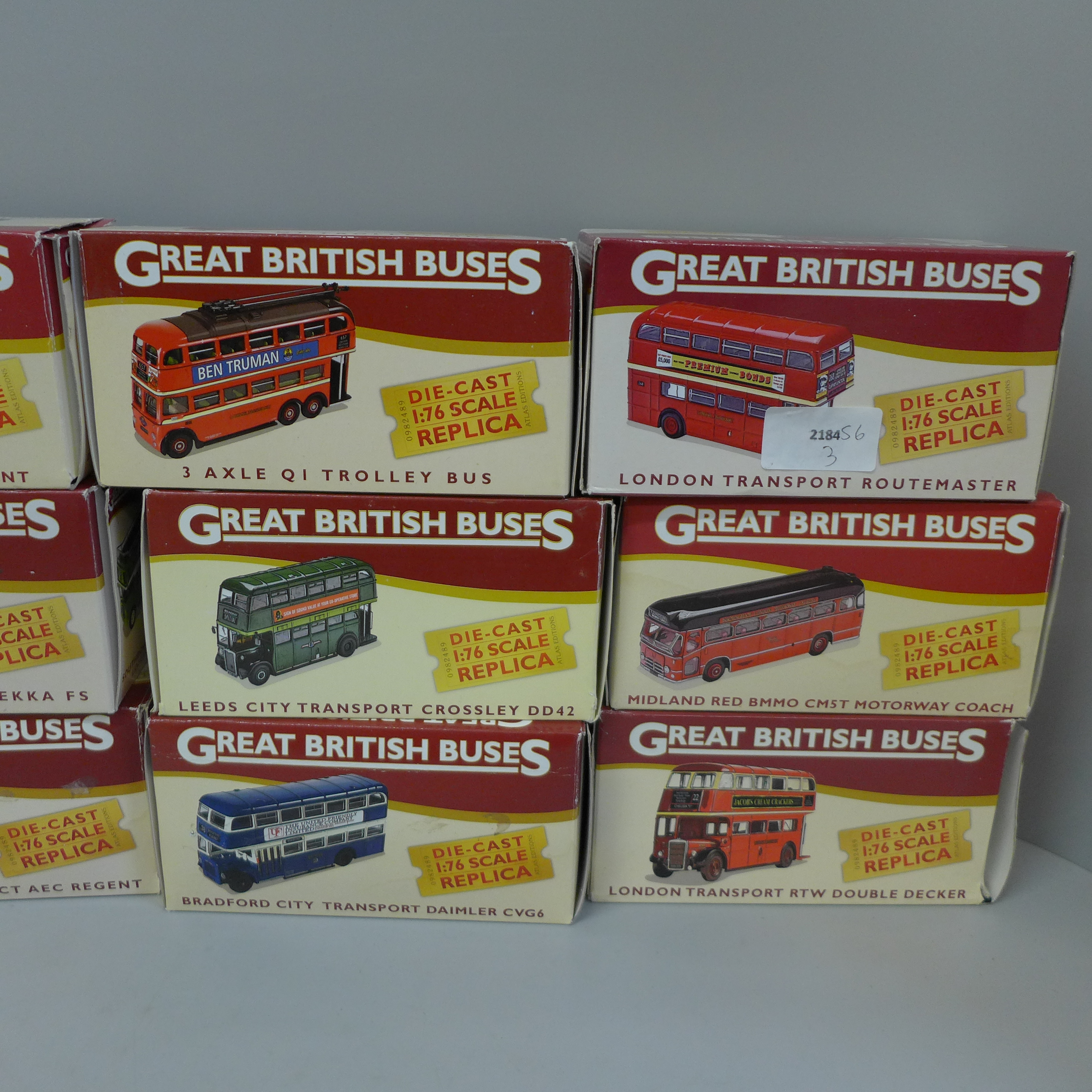 Atlas Editions set of twelve 1:76 scale replica model buses, boxed - Image 3 of 3