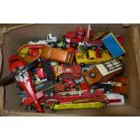 A box of Dinky, Corgi and Matchbox die-cast model vehicles