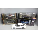 Five 1/18th scale model vehicles, Maisto Porsche Boxsley Hot Wheels Porsche 911, Maisto Mini