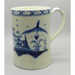 An 18th Century pearlware mug or tankard, with underglaze blue Chinese chinoiserie decoration