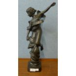 A French bronze figure of a winged lady