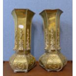 A pair of 19th Century French brass octagonal vases