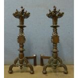 A pair of 19th Century French copper andirons