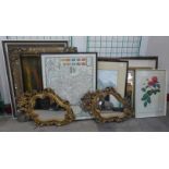 Assorted watercolours, prints, frames and mirrors