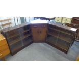 A G-Plan Librenza tola wood corner desk and a pair of matching bookcases