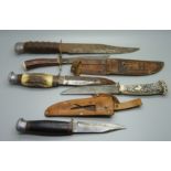 Five knives including one with antler handle