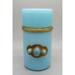 A French glass dressing table box with turquoise decoration, circa 1920, 12cm