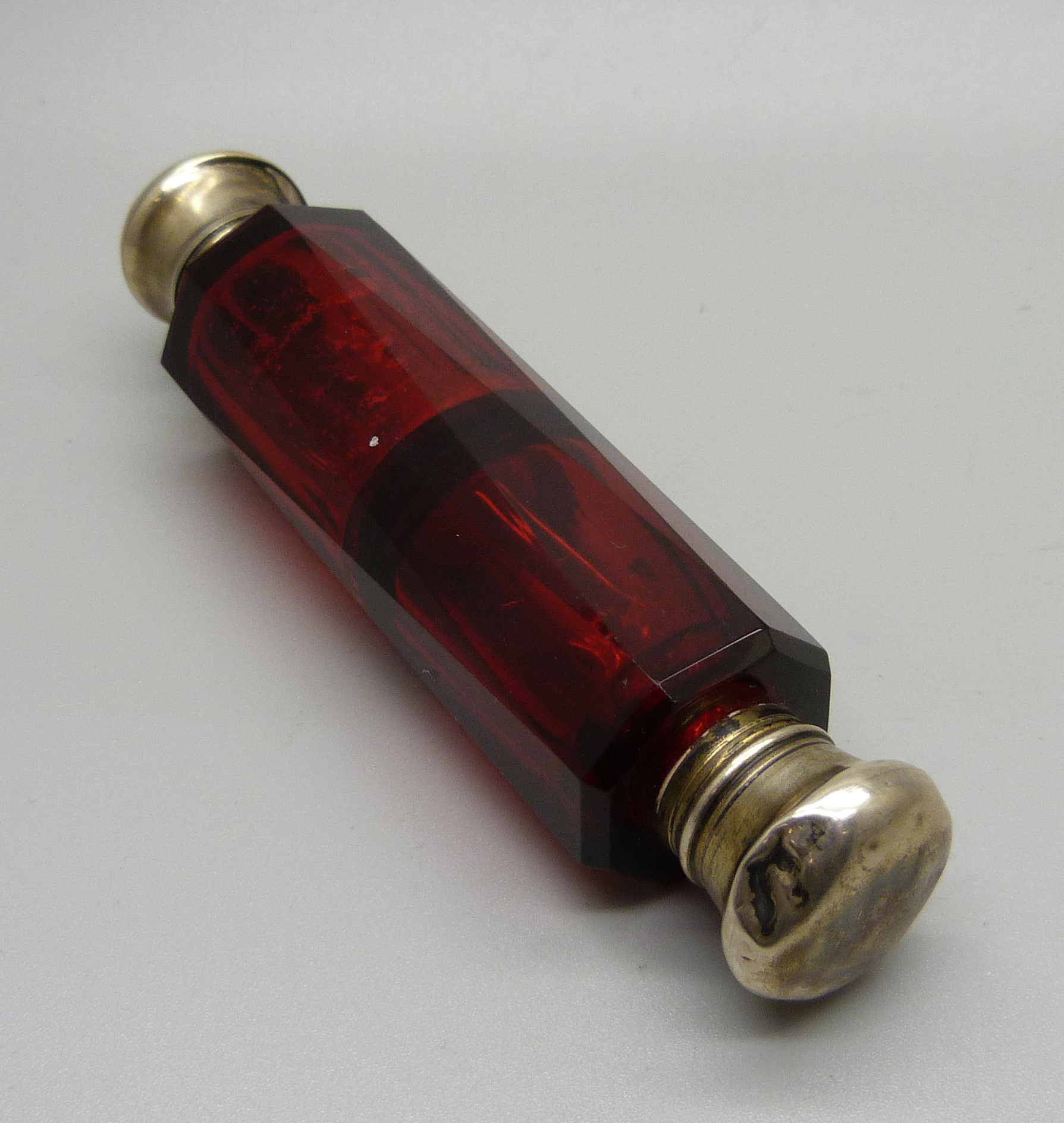 A ruby glass double scent bottle, (tops dented) - Image 2 of 4