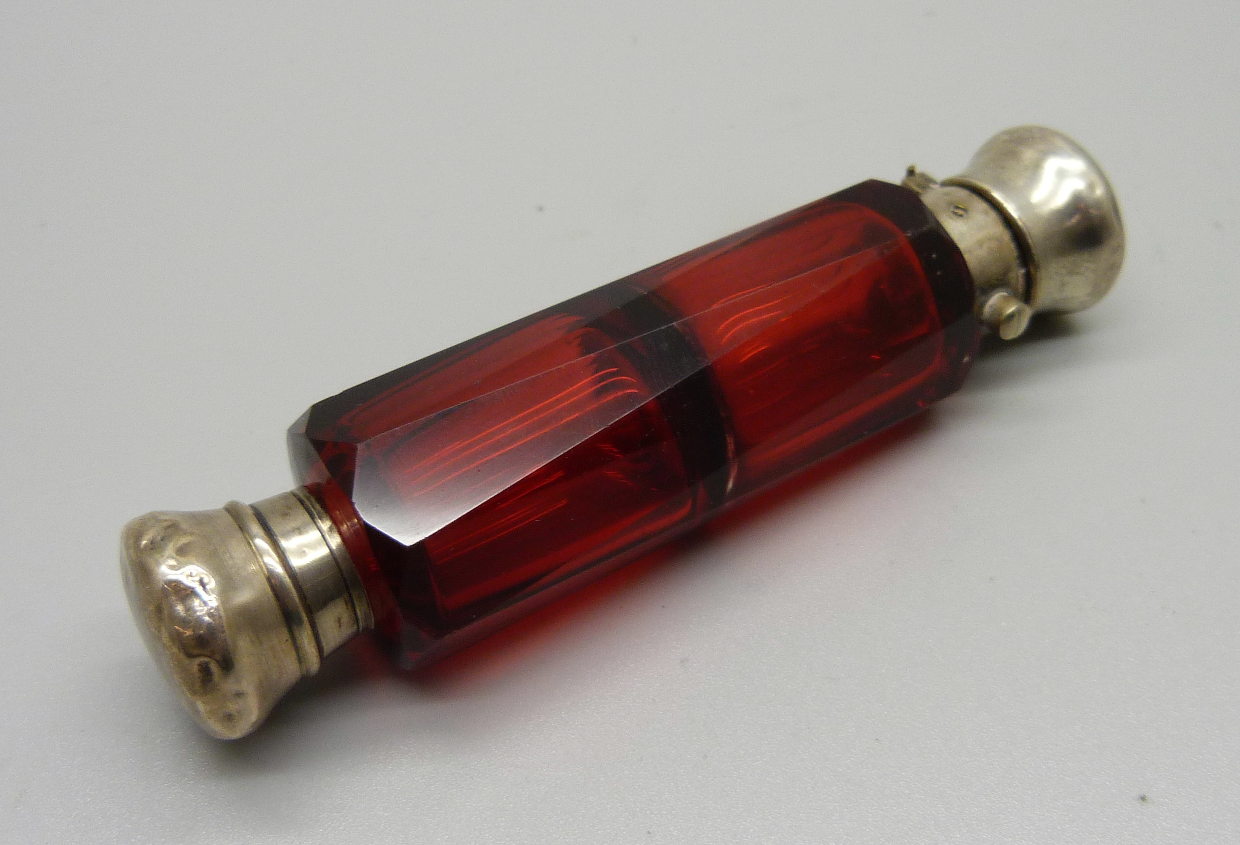 A ruby glass double scent bottle, a/f