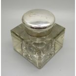 A silver topped glass inkwell, Birmingham 1903