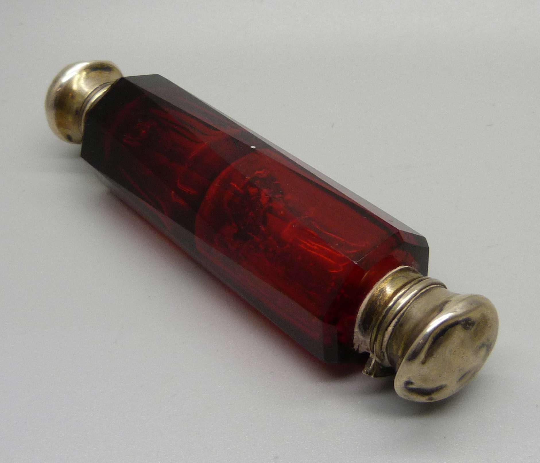 A ruby glass double scent bottle, (tops dented) - Image 3 of 4