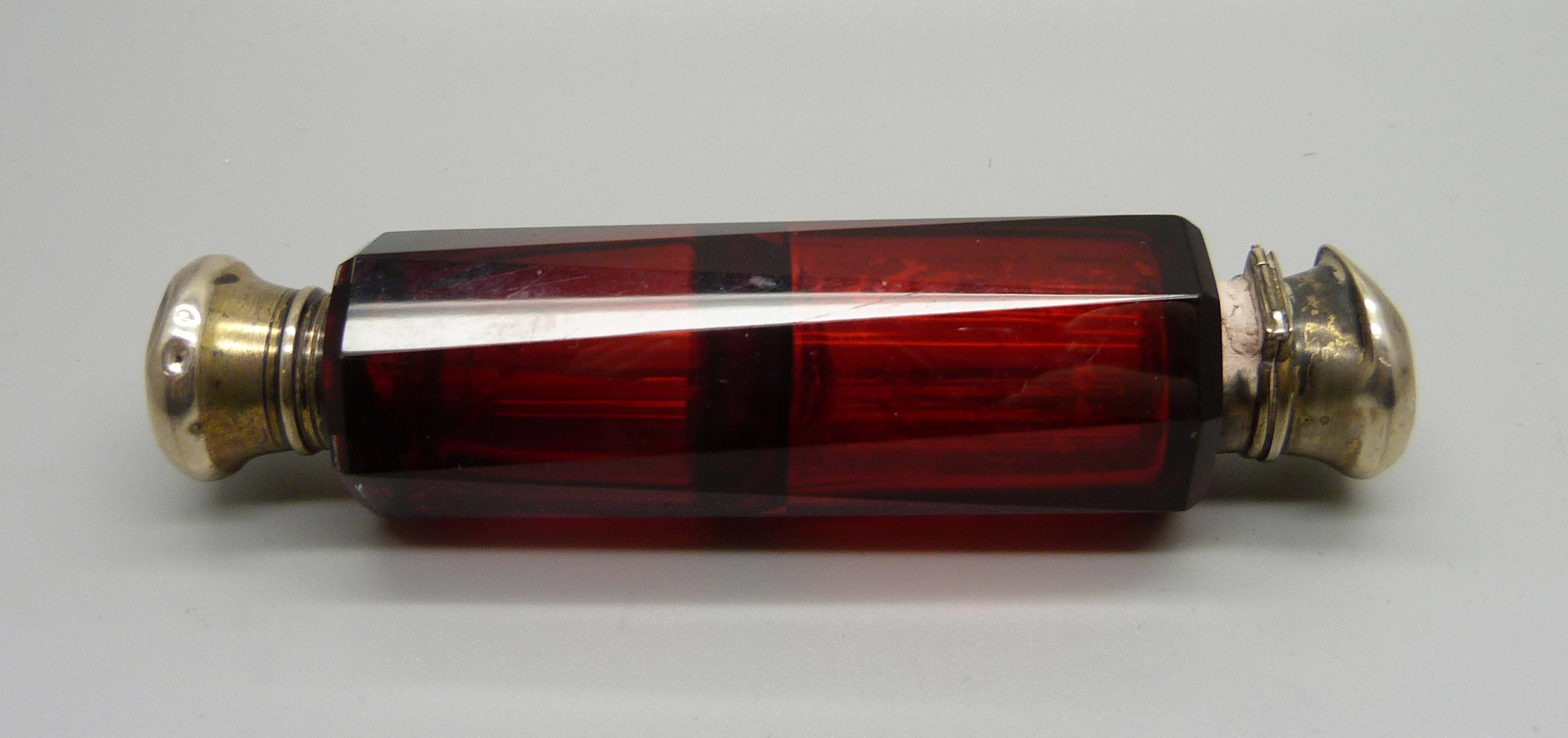 A ruby glass double scent bottle, (tops dented) - Image 4 of 4