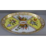 A Meissen oval dish decorated with musicians, a courting couple and bouquets of flowers, 30.5cm