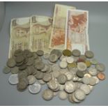 British coins, post 1947 and some bank notes