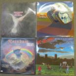 Four rock LP records including Emerson, Lake and Palmer and Rainbow