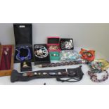 A collection of jewellery including new age and two wands