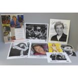 Pop music autographs, photographs, etc., including Sting, Brian Ferry, Hollies, Suzi Quatro, Barry