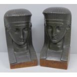 A pair of Egyptian Pharoah head wooden bookends