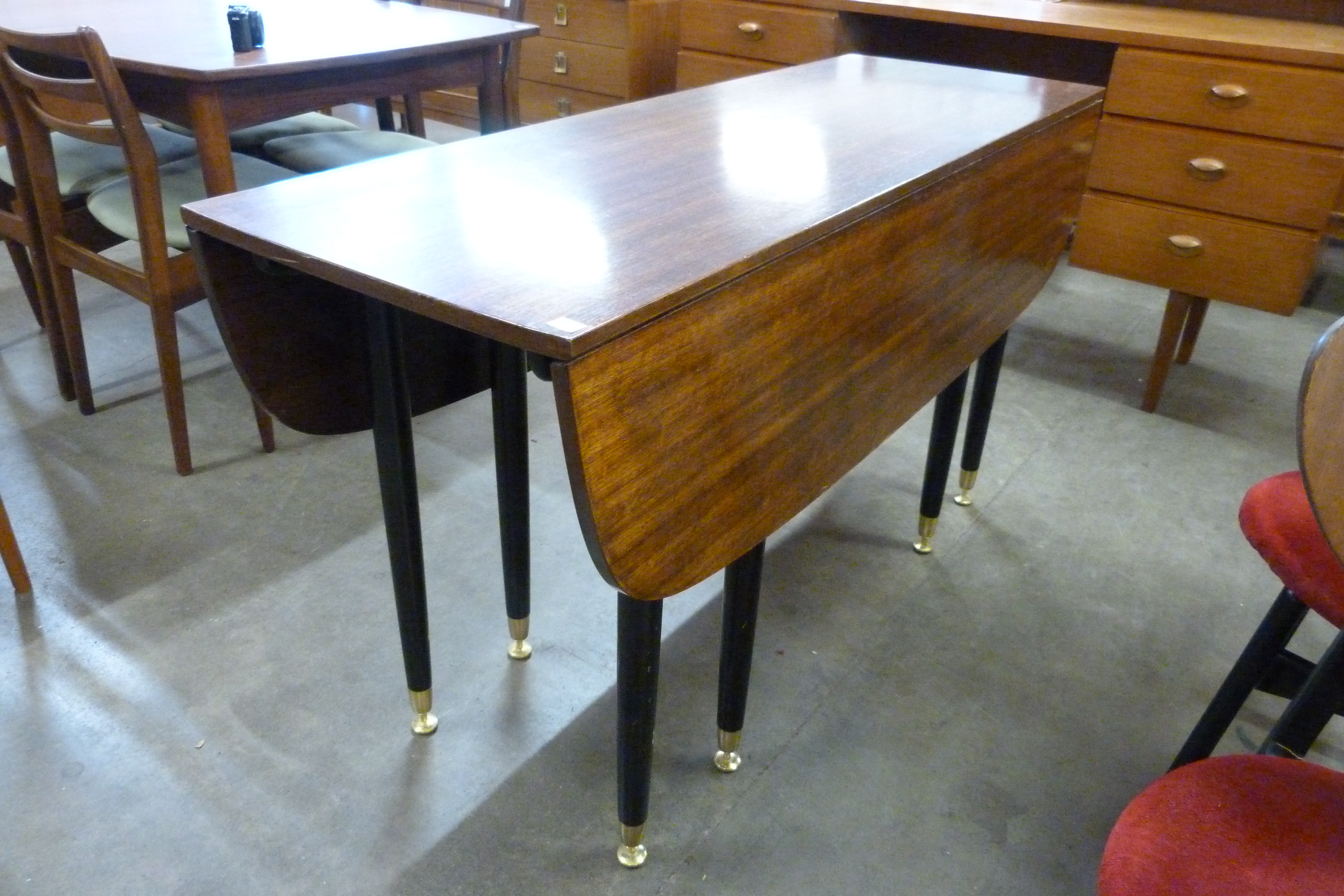 A G-Plan Librenza tola wood and black drop-leaf dining table and two chairs - Image 3 of 4