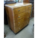 An Art Deco walnut chest of drawers, manner of Heals