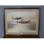 A Robert Taylor print, Memorial Flight, signed by pilots, framed