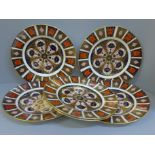 Six Royal Crown Derby 1128 Imari dinner plates, first quality, 27cm, (10½")