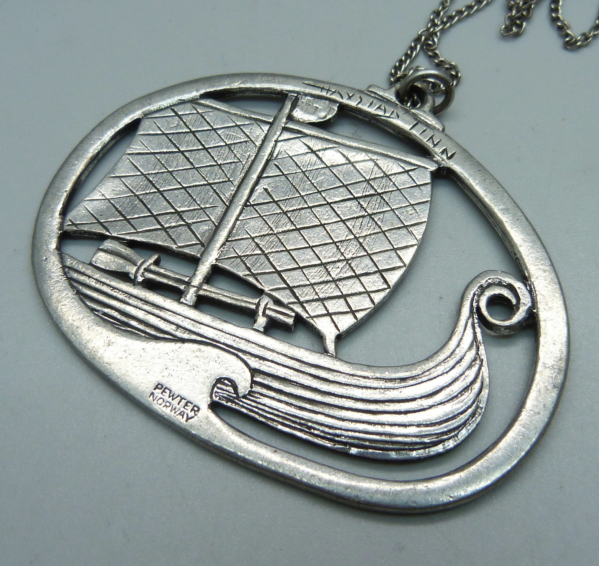 A large Norwegian pewter Viking ship pendant, by 'Tinn' - Image 2 of 2