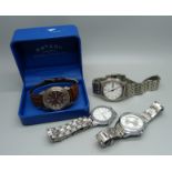 Four wristwatches including Citizen and a Rotary with box