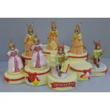 Royal Doulton Bunnykins Romeo and Juliet figures, two Cinderella figures and Cinderella base, all