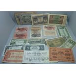 A collection of bank notes, 26 in total
