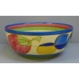 A Clarice Cliff Fantasque Bizarre Melon pattern fruit bowl, 21cm, paint scratched and staining