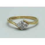 A 9ct gold and four stone diamond ring, 2g, P