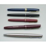 Five pens including Parker and Sheaffer