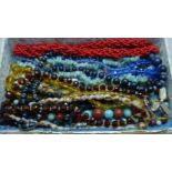 Bead necklets including hardstone and two with stone set silver clasps