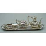 A silver miniature doll's house tea service and tray, Birmingham 1958, 62g