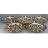 Six Royal Crown Derby 1128 Imari soup bowls, first quality, 21.5cm, (10½")