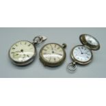 Two silver fob watches and one other